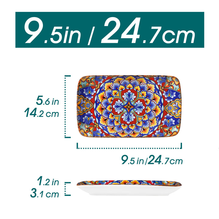 vancasso 6/12 Piece Porcelain Rectangular Serving Plates Bohemian 8.5 Inch Dinner Plates Set for Beef/Food/Noodles/Pasta Serves
