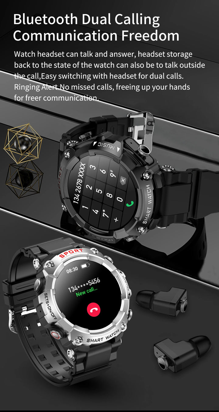 LaNikar Smart Watch AMOLED Display With In-Ear Bluetooth Headset Heart Rate Blood Pressure Oxygen Saturation Monitoring HD Audio