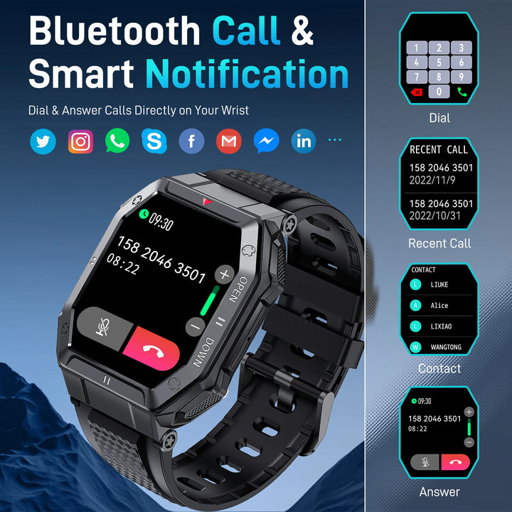 LaNikar 1.85'' HD New Military Smart Watch Men Bluetooth Call Heart Rate Blood Oxygen Detection Sport Smartwatch