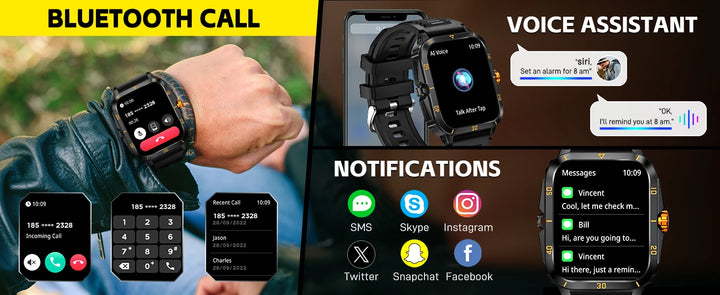 LaNikar Smart Watch 3ATM Waterproof 1.96" IPS Screen Military KT71 Men 100+ Sport Mode Heart Rate Blood Pressure Bluetooth Call