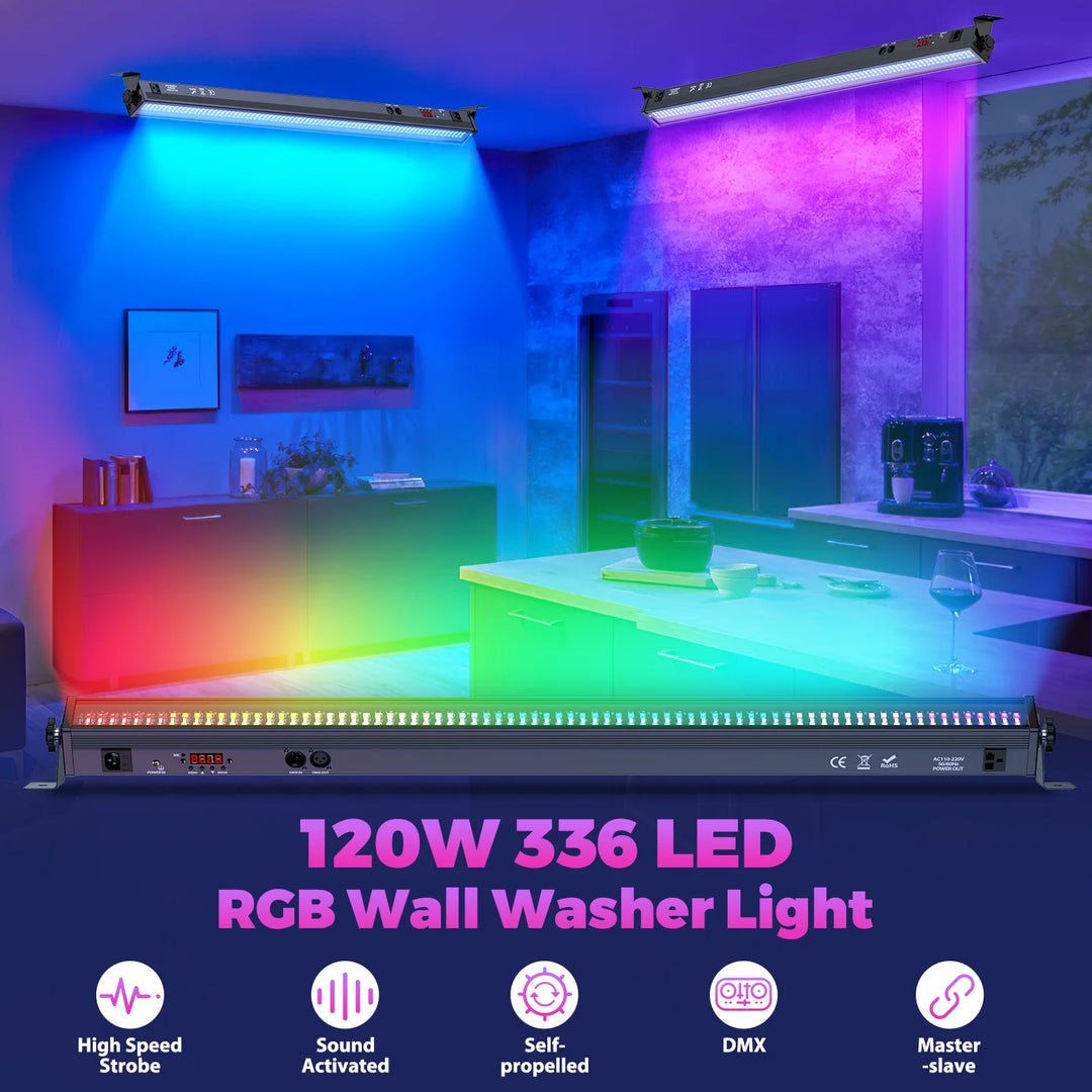 U'King 2Pcs 120W Wall Wash Light Bar RGB 336 LEDs Stage Lights 7000lm Wallwasher Lights For Home Nightclub Wedding Party Show