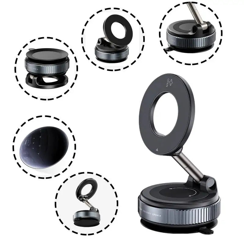 Car Mount Electric Vacuum Magnetic Holder 360degree Rotatable Foldable Strong Suction Stand For Smartphone Live Streaming