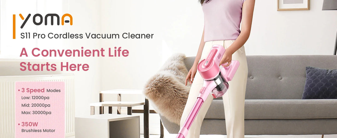 YOMA S11 PRO ,Cordless Vacuum Cleaner, 350W 30KPA Stick Vacuum , Handheld Vacuum for Pet Hair Hard Floor,PINK