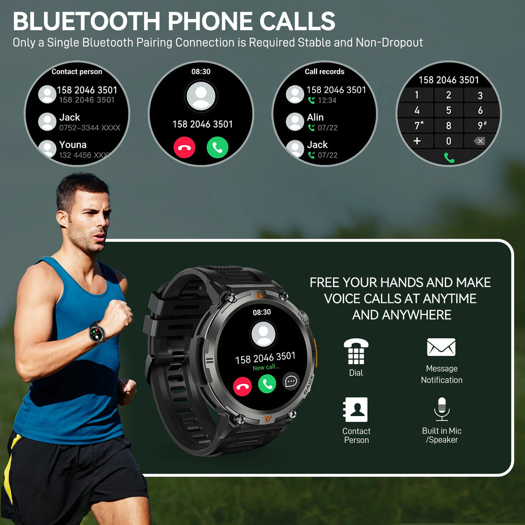 EIGIIS KE3 Bluetooth Call Smart Watch Men Full Touch Screen Health Monitor Clock With Flashlight  For IOS Android