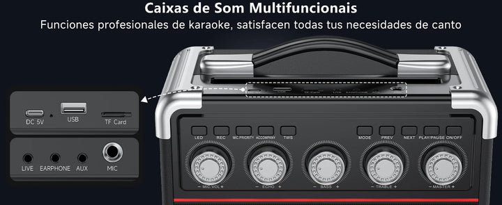 Kara Ok Machine with 2Wireless Microphones,Portable Bluetooth Speakers with Bass/Treble Adjustment,Pa System with Remote Control
