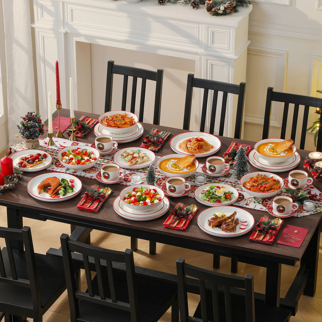 VEWEET 12/30 Piece Christmas Dinnerware Set Christmas Tree Ceramic Plate Set With 4/6pc Dinner Plate/Dessert/Soup/Bowl/Mug