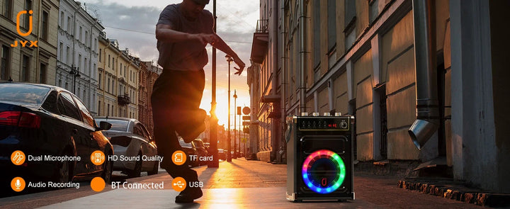 Karaoke Machine with 2 Wireless Microphones, Bluetooth Speaker, PA System & LED Lights for Home Singing Outdoor Party, Music Gifts