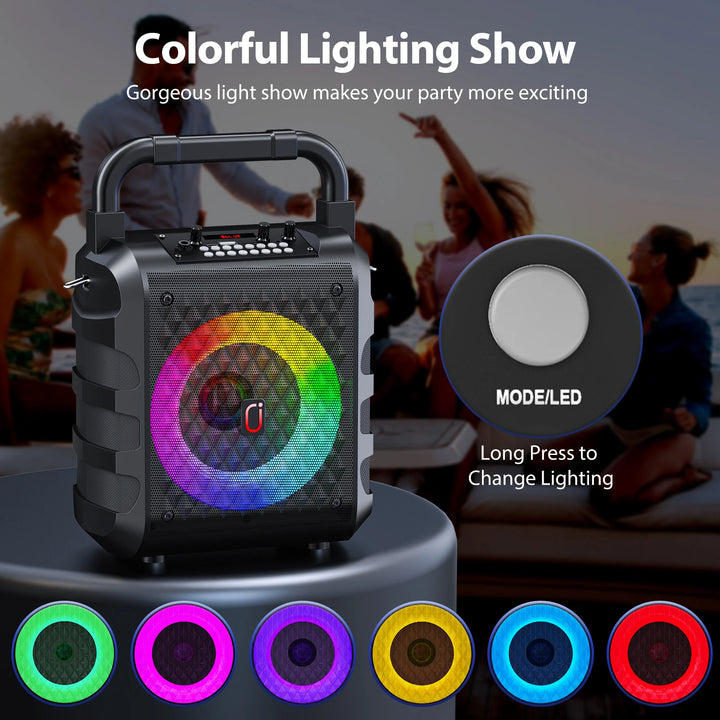 FanFun Wireless Speaker, Portable Bluetooth Speaker with Microphone and LED Light, Karaoke Speaker Machine, Home Karaoke System