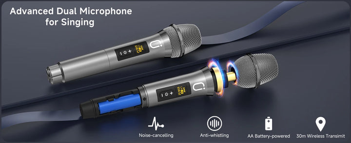 Dual Wireless Microphone with Satchel Bluetooth Karaoke Audio, TX05 with Bt, Usb, Tf Card, Fm, Recording, with Tws,Reverberation