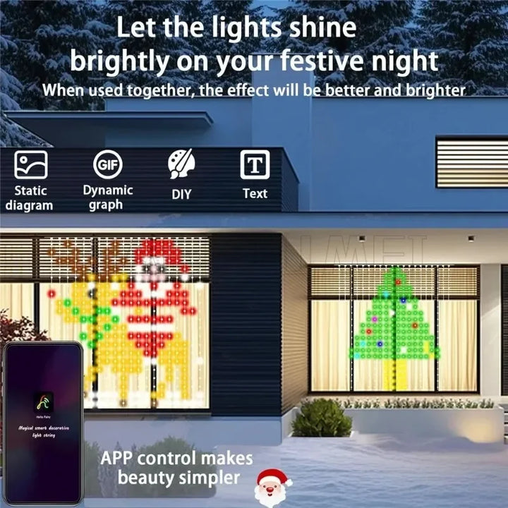 400LEDs Smart LED Curtain Lights USB Dynamic Pattern DIY Curtain String Light with App Remote for Christmas Halloween 2*2m/3*3m