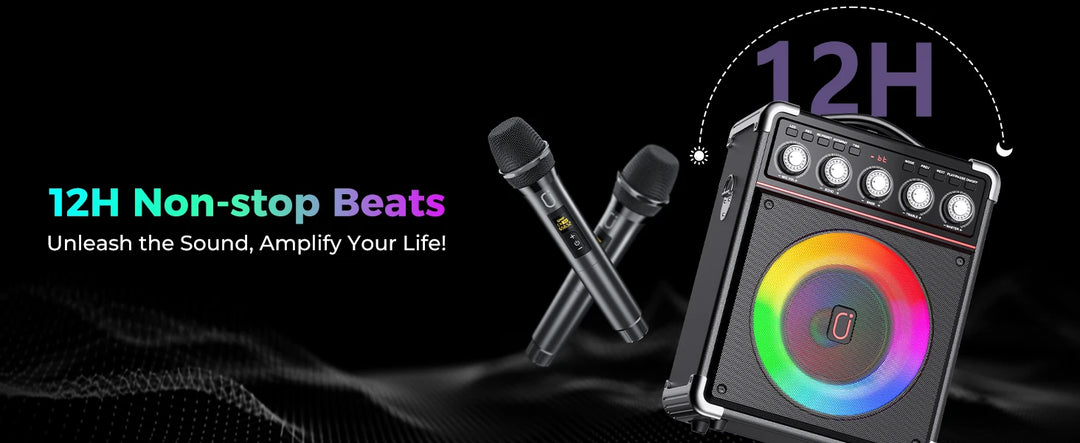 FanFun Portable Speaker Microphones Karaoke Machine with DJ Lighting PA System for Home Singing Adults