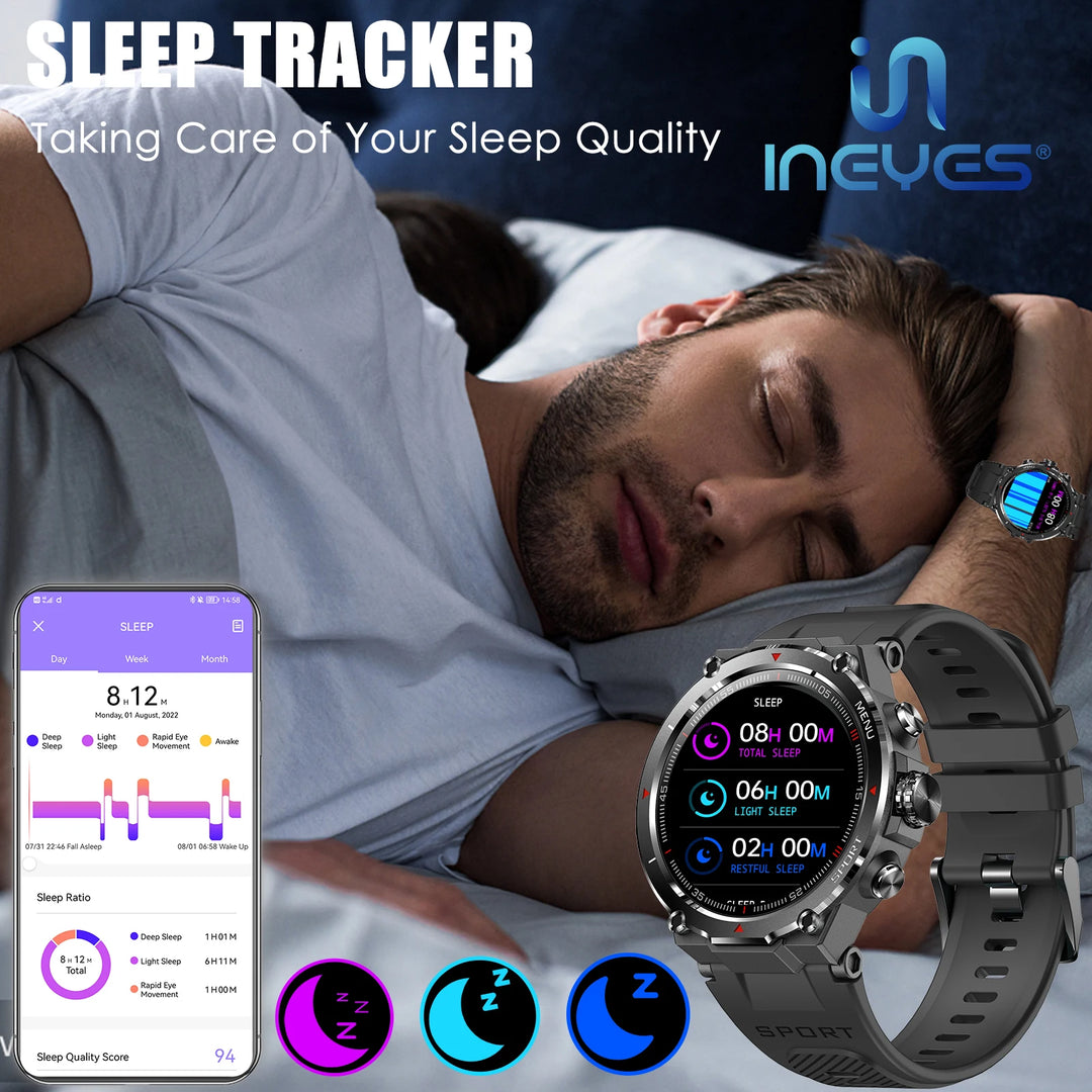 LaNikar Military Smart Watch for Men 1.32’’ HD Rugged Fitness Tracker with Heart Rate Sleep Monitor Pedometer for iPhone Android