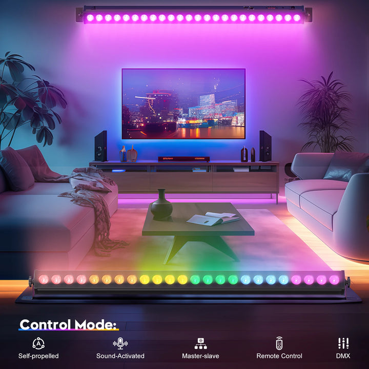 U'King 2Pcs 60W RGB 24LED Wall Wash Light Bar With Remote Controller DMX Stage Light Bar For Wedding Church Music Dance DJ Party