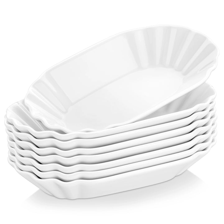 MALACASA Regular 8-Piece 7.75" Ceramic White Porcelain Breakfast Tray Dinner Plate Dessert Plate Cake Potato Chip Snack Dishes