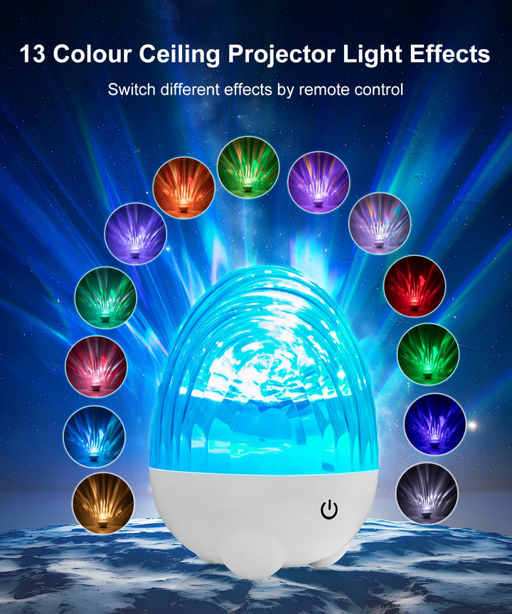 2-in-1 Music Player & Nebula Projector Desk Lamp - Dinosaur Egg Design Colorful LED Light Show With Water Ripple Effect, Remote