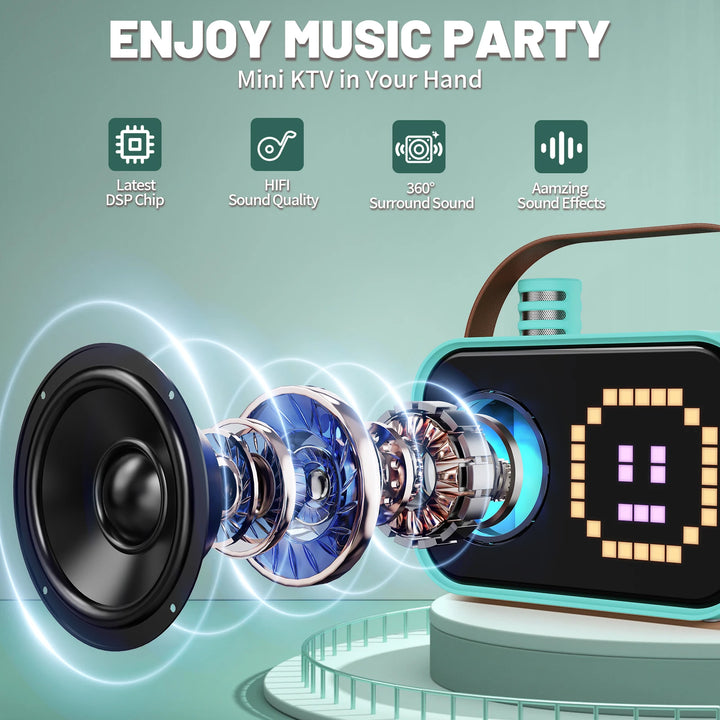 FanFun Bluetooth Speaker, Karaoke Machine for Kids, Portable Speaker with Microphone, 15 Animated Mode, 4 Funny Magic Voices