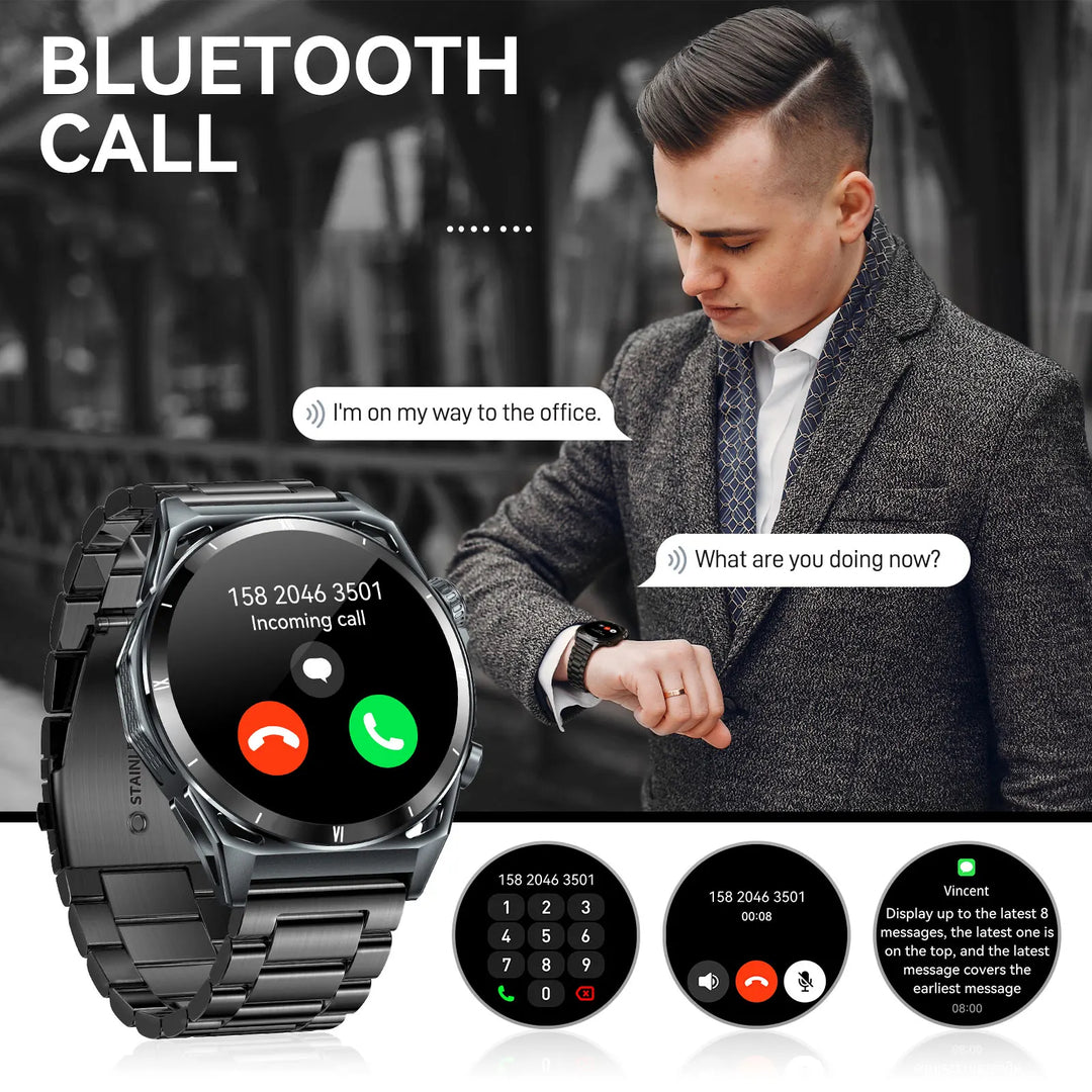 LaNikar New KE6 Smart Watch 1.43" AMOLED Display Men Black Sports Watch KE Series Bluetooth Call Health Monitor IP68 Waterproof