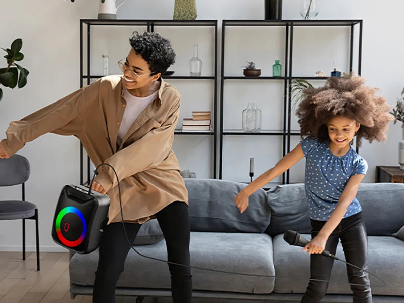 JYX Wireless Speaker, Portable Bluetooth Speaker with Wired Microphone, Home Karaoke Speaker System, LED Party Light