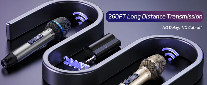 FanFun Dual Wireless Microphone, Professional UHF Dynamic Microphone for Singing, Speech, Karaoke Microphone for KTV