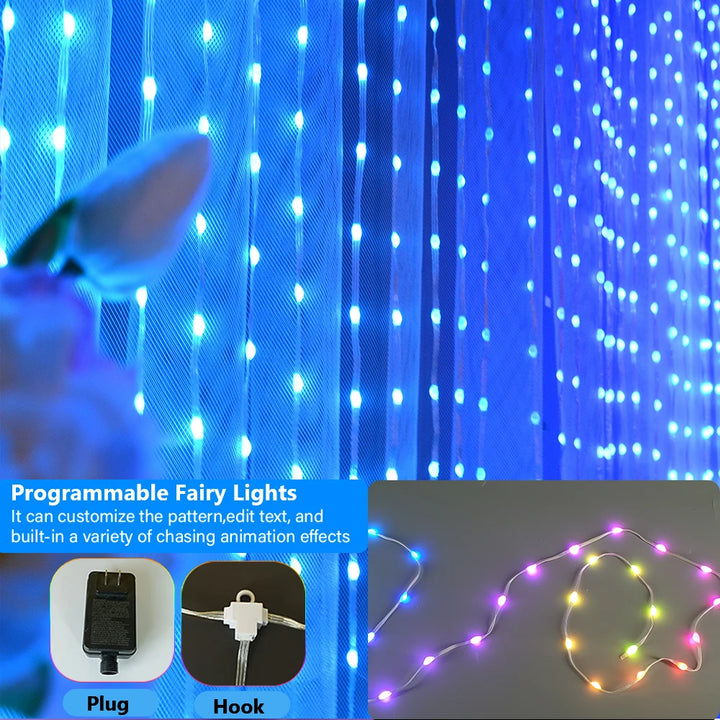 Smart Curtain Lights, 9.8 X 9.8Ft LED Curtain Lights, 400LEDs RGB Color Changing APP Programmable DIY Music-Sync String Light