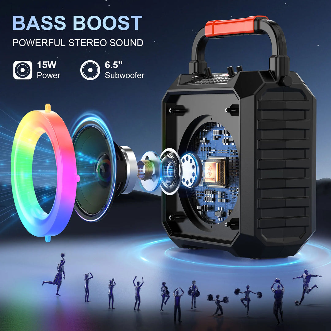 JYX Wireless Speaker, Portable Bluetooth Speaker with Wired Microphone, Home Karaoke Speaker System, LED Party Light