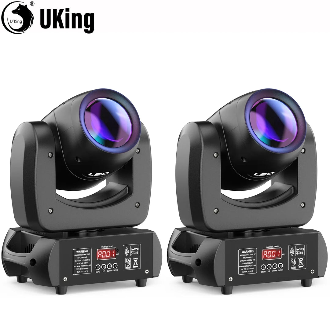 U'King 2Pcs 100W LED Beam Gobo Moving Head Stage Light 18Prism Dazzling Effect DMX DJ Light For Club KTV Disco DJ Party Lighting