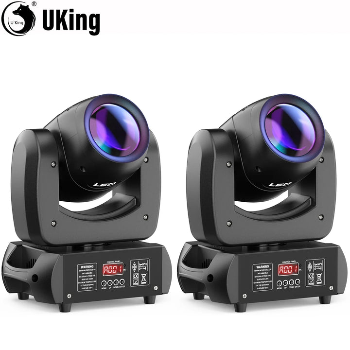 U'King 2Pcs 100W LED Beam Gobo Moving Head Stage Light 18Prism Dazzling Effect DMX DJ Light For Club KTV Disco DJ Party Lighting