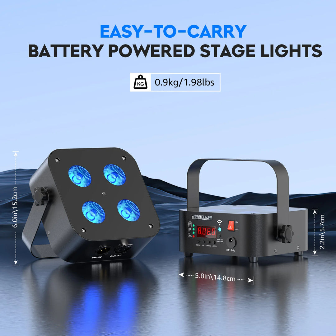 U'King 4Pcs Mini Battery Powered Rechargeable Par Light 4X18W RGBWA UV Stage Light DMX512 LED Uplight For Festival Party Wedding