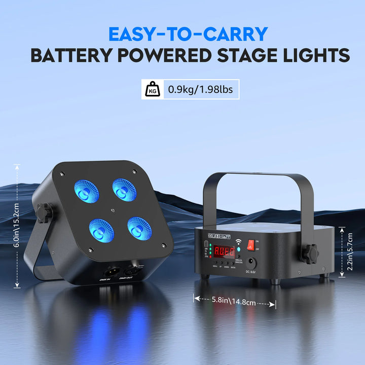 U'King 4Pcs Mini Battery Powered Rechargeable Par Light 4X18W RGBWA UV Stage Light DMX512 LED Uplight For Festival Party Wedding