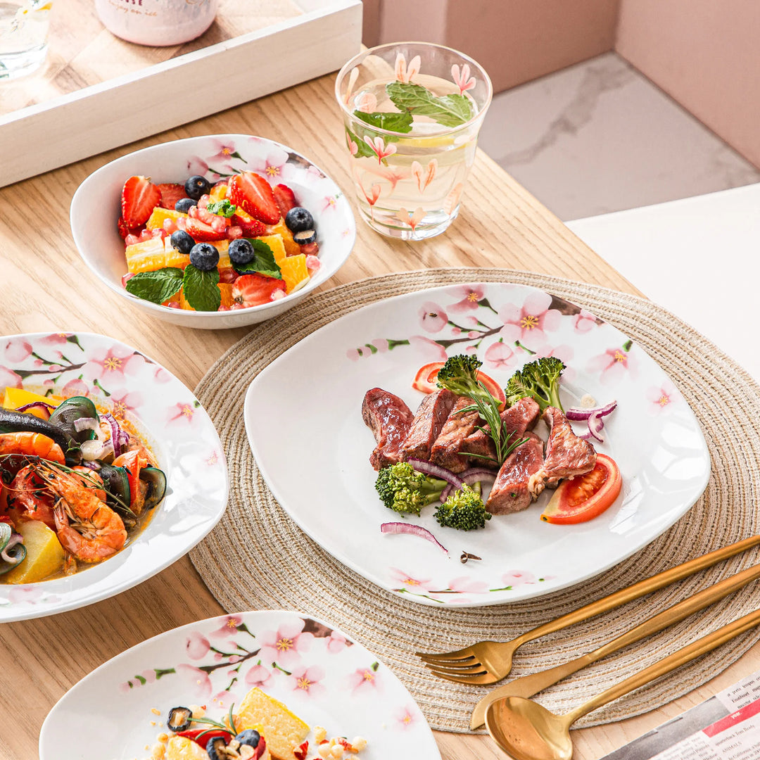 VEWEET ANNIE 24/48 PCS Porcelain Ceramic Tableware Dinner Plate Set with Bowl/Dessert Plate/Soup/Dinner Plate for 6/12 Person