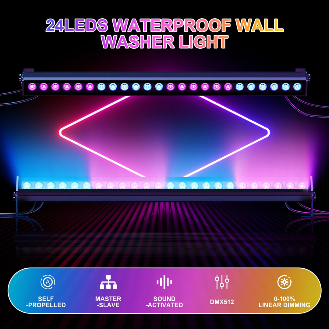 U'King 4Pcs 100W IP65 Waterproof Wall Washer Light 24X3W RGB LED Wall Wash Light Bar Sunlight For Outdoor Building Wedding Party