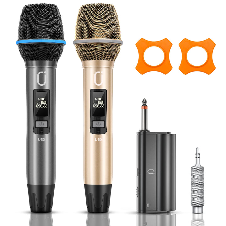 FanFun Dual Wireless Microphone, Professional UHF Dynamic Microphone for Singing, Speech, Karaoke Microphone for KTV