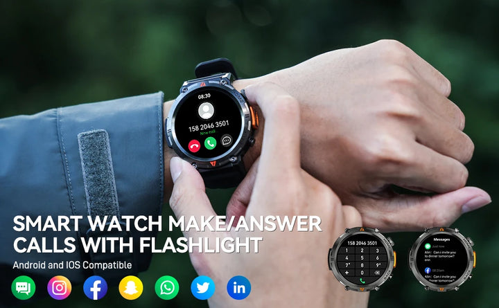 EIGIIS KE3 Bluetooth Call Smart Watch Men Full Touch Screen Health Monitor Clock With Flashlight  For IOS Android