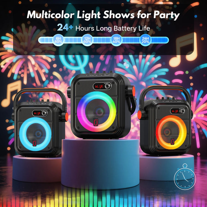 FanFun 66Pro 5200MAH Portable BT Speaker With 2 Wireless Microphones, Karaoke Speaker For Adults, Karaoke Machine With DJ Light