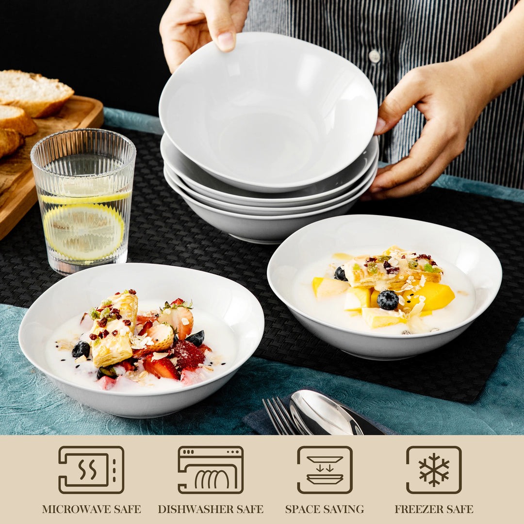 MALACASA Elisa 6-Piece 6.7 inch Soup Bowl Set Porcelain Cereal Salad Bowl Dessert Rice Pasta Bowl Kitchen Tool
