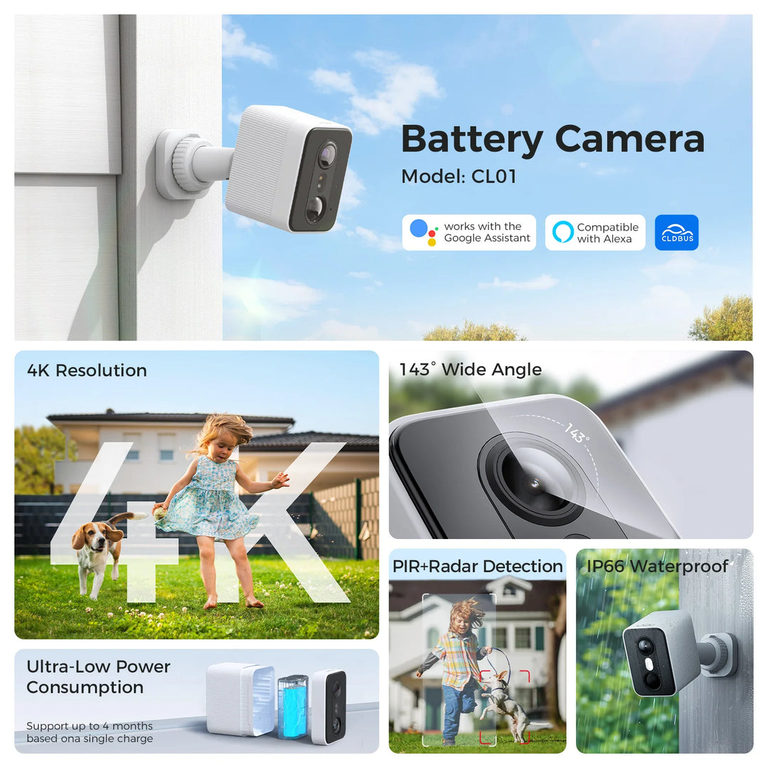 LNDU Security CL01 SoloCam Wireless Battery Camera 5200mAh Outdoor 4K Resolution Wireless Wi-Fi Camera 180 days security protect
