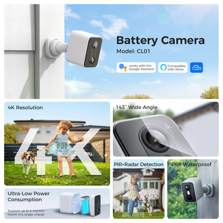 LNDU Security CL01 SoloCam Wireless Battery Camera 5200mAh Outdoor 4K Resolution Wireless Wi-Fi Camera 180 days security protect