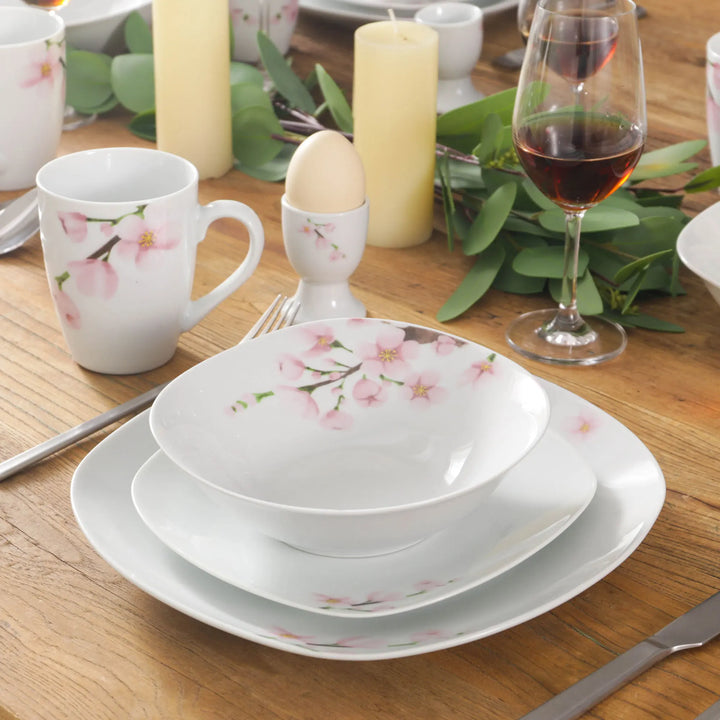 VEWEET ANNIE 50/100-Piece Porcelain Dinner Set with Egg Cup,Cup&Saucer,Mug,Dessert&Soup&Dinner Plate,Bowl,Milk Jug,Sugar Pot Set