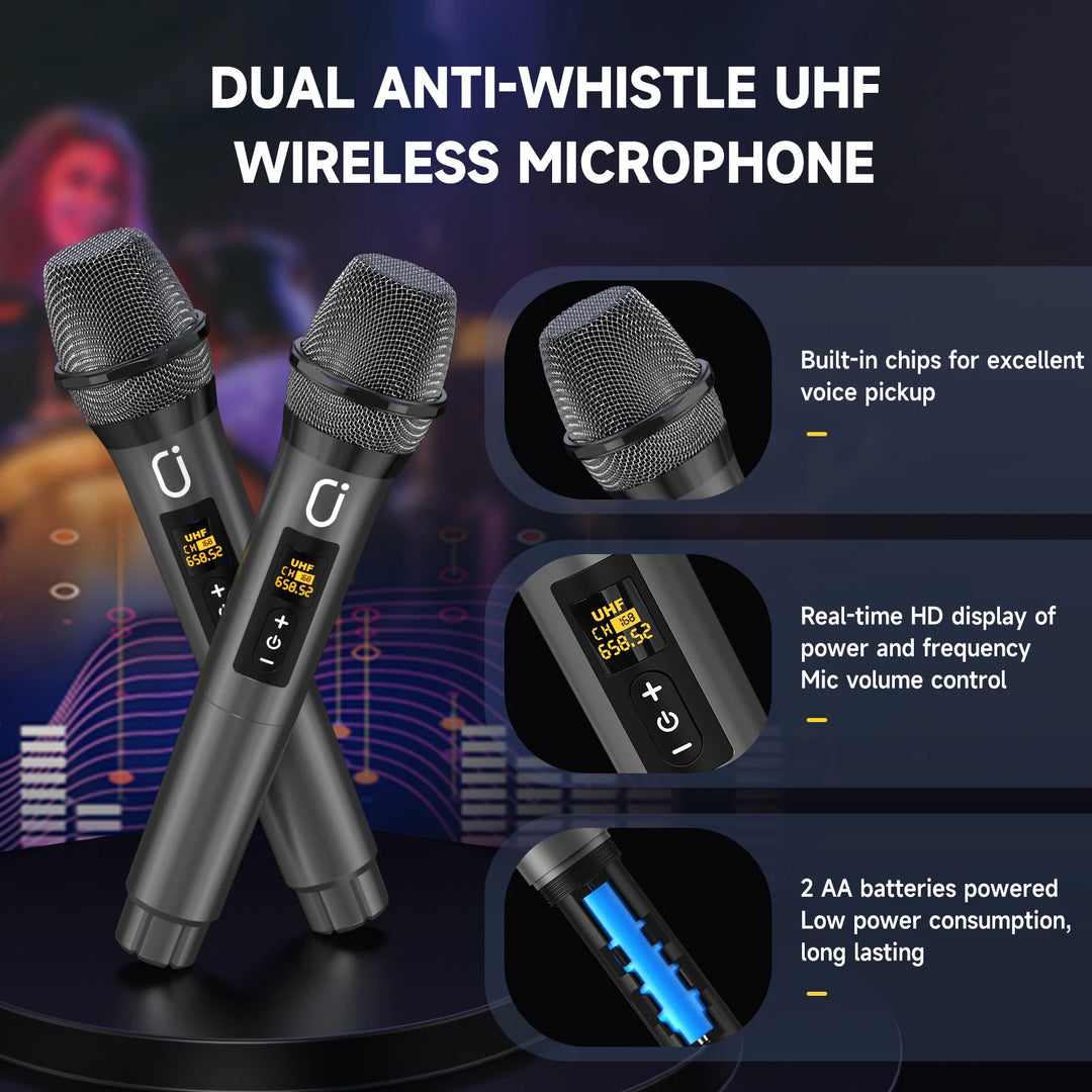 Kara Ok Machine with 2Wireless Microphones,Portable Bluetooth Speakers with Bass/Treble Adjustment,Pa System with Remote Control