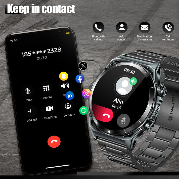 LaNikar New KE6 Smart Watch 1.43" AMOLED Display Men Black Sports Watch KE Series Bluetooth Call Health Monitor IP68 Waterproof