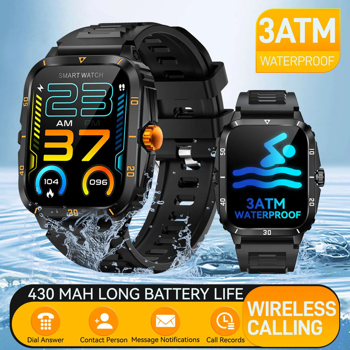 LaNikar Smart Watch 3ATM Waterproof 1.96" IPS Screen Military KT71 Men 100+ Sport Mode Heart Rate Blood Pressure Bluetooth Call