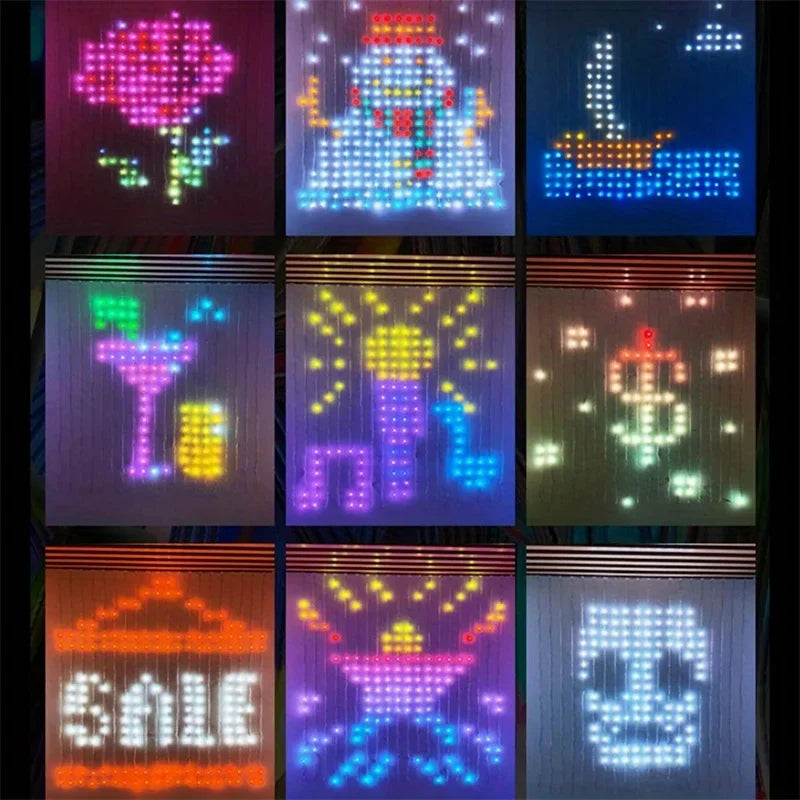 Smart LED Curtain Lights RGB APP Control DIY Text and Pattern 400LEDs Hanging Fairy String Lights Curtain Home Room Decor