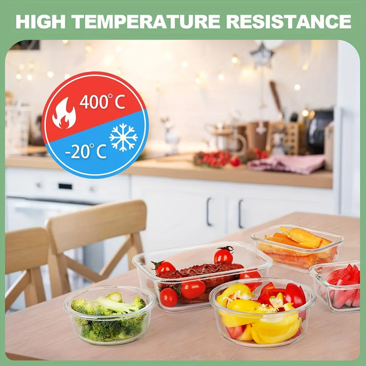 12pcs/set Glass fresh-keeping Crisper, Lunch Box, Sealed Leak-proof Bento Box, Refrigerator Freezer Storage Camping Lunch Box