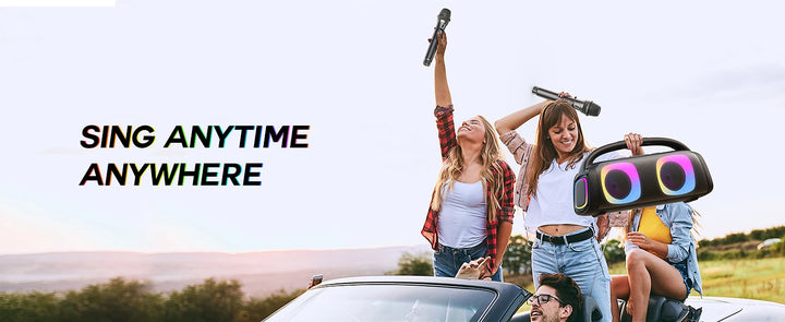 Karaoke Machine for Adults and Kids, Portable Bluetooth Speaker with Microphones, PA System with 2 Karaoke Microphones