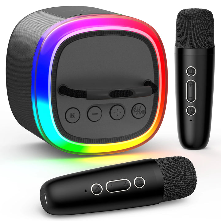Portable Bluetooth Speaker, Wireless Mini Speaker with 2 Microphone, 5 Mode Voice Effect, LED Party Light