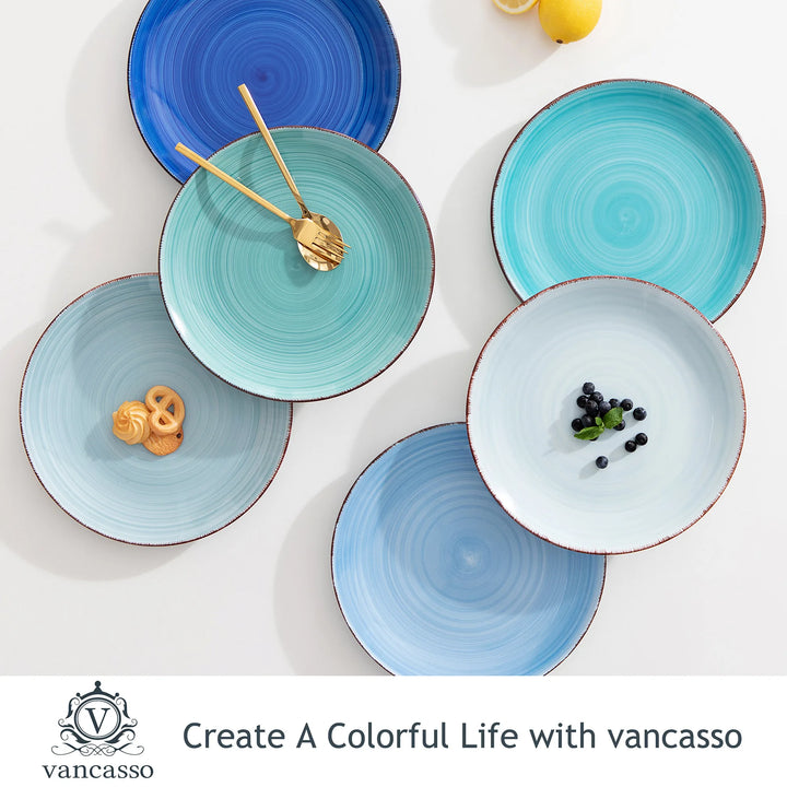 vancasso Bonita Blue 10.4 inch Dinner Plate Set of 6, Handpainted Big Plate Set in Rustic Look, 26.5cm Serving Plate for Dinner/