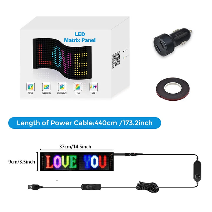  Scrolling Bright Advertising LED Signs, Flexible USB 5V LED Car Sign Bluetooth App Control Custom Text Pattern ,Valentine's Day