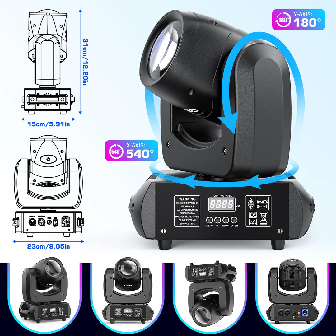 U'King 2Pcs 100W LED Beam Gobo Moving Head Stage Light 18Prism Dazzling Effect DMX DJ Light For Club KTV Disco DJ Party Lighting