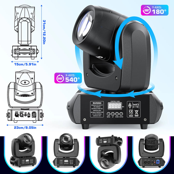 U'King 2Pcs 100W LED Beam Gobo Moving Head Stage Light 18Prism Dazzling Effect DMX DJ Light For Club KTV Disco DJ Party Lighting