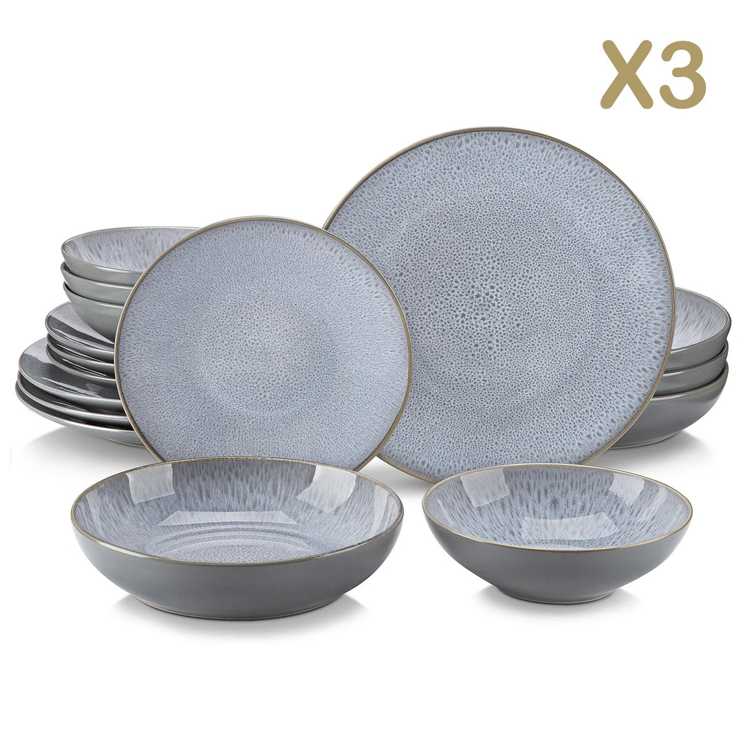 VANCASSO KARST 16/32/48 Piece Embossed Stoneware Tableware Set with Dinner/Dessert Plate/Soup Bowl/Mug Service for 4/8/12 Person